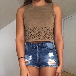 Forever 21 suede brown cutout crop top